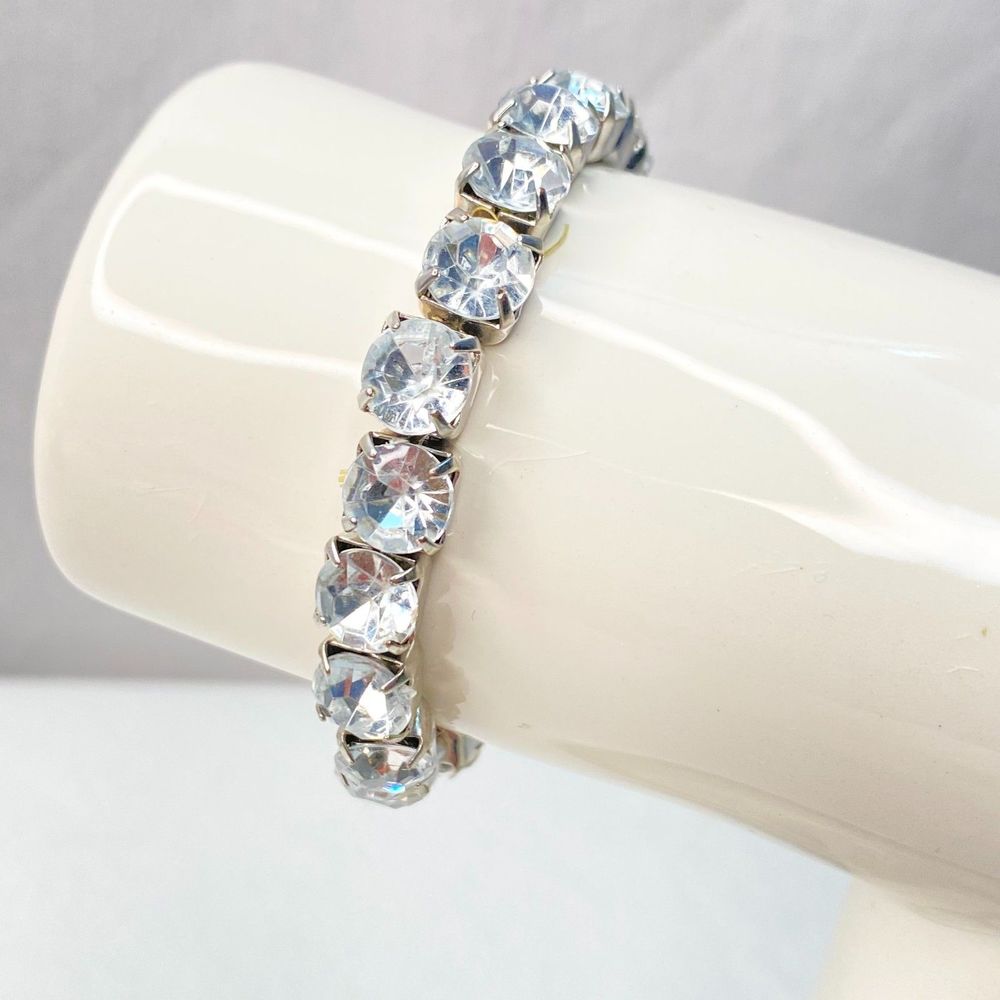 💎Clear Stone Silver Tone Stretch Tennis Bracelet Bridal Wedding